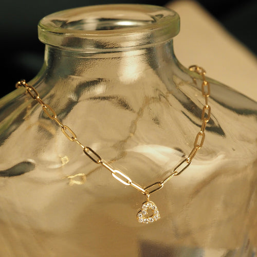 The Diamond Heart Charm Link Chain Bracelet