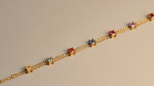 Multi-Colored Sapphire Dual Gold Chain Bracelet