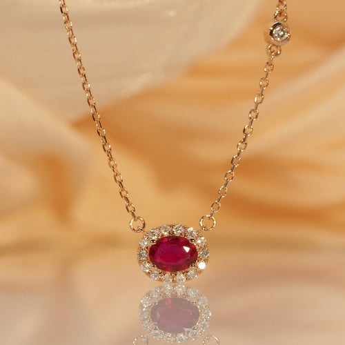 Pigeon Blood Ruby Gem Candy Necklace with Bezel Diamond