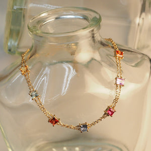 Multi-Colored Sapphire Dual Gold Chain Bracelet