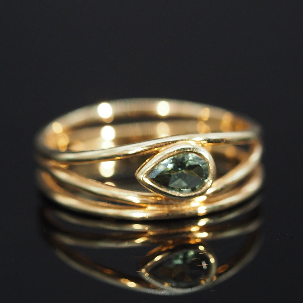 The Tourmaline Green Pear Wiry Ring