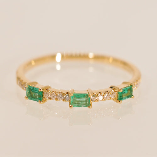 Emerald Trio Baguette Diamond Band Ring