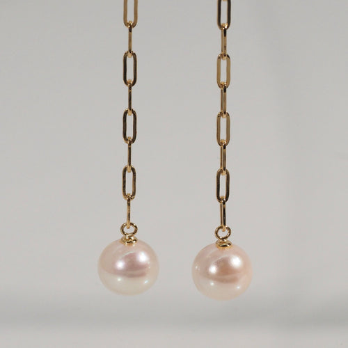 The Link Chain Dangling Akoya Pearl Earrings