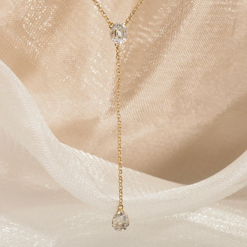 The Diamond Oval and Pear Lariat Necklace