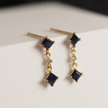 Load image into Gallery viewer, Blue Sapphire Square Connecting Earrings