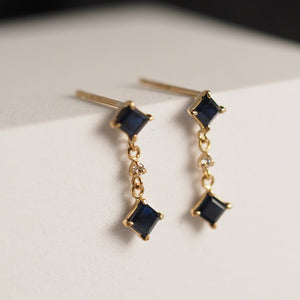 Blue Sapphire Square Connecting Earrings