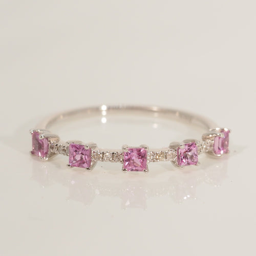 Pink Sapphire Square Diamond Ring